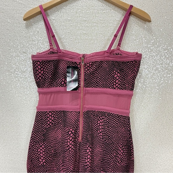 Material Girl Pink Black Snakeskin Print Bodycon Dress Women’s Size Large - Picture 11 of 14
